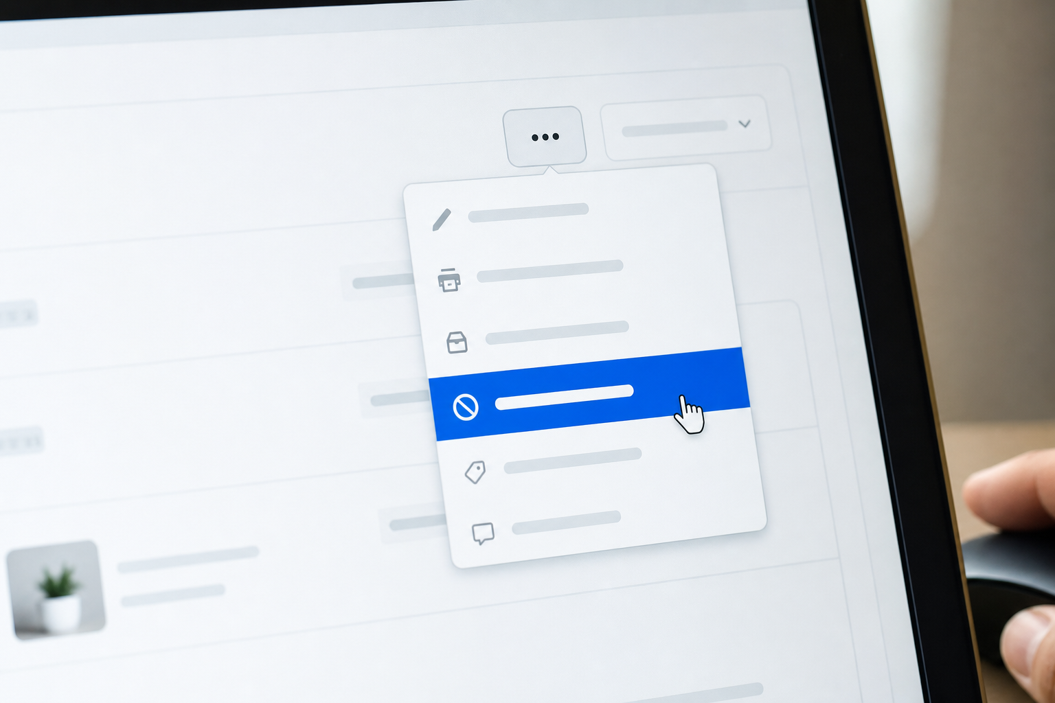 Close-up of the Shopify admin 'More actions' dropdown on an order detail page, showing the 'Cancel order' option highlighted in blue.